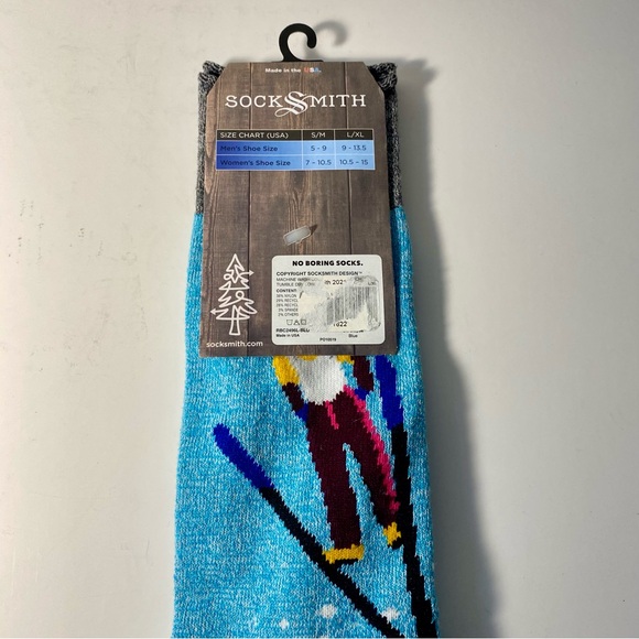Ski Slopes Socks Adult L/XL Blue & Gray Socksmith Outlands USA Recycled Cotton - Picture 5 of 6